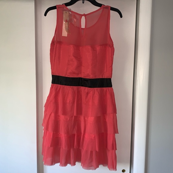 NWT Lipsy London Coral Color Chiffon Dress - Picture 3 of 8